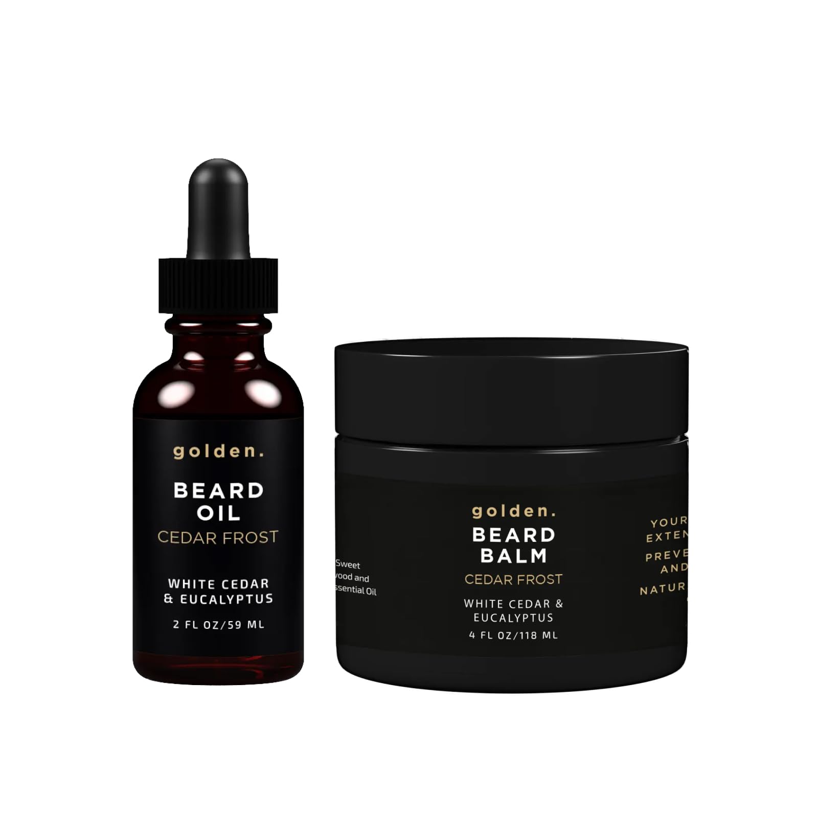 Golden Grooming Beard Oil & Balm Bundle for Men | Natural Growth Kit with Shea Butter | 4oz Balm & 2oz Oil | Cedar Frost 1