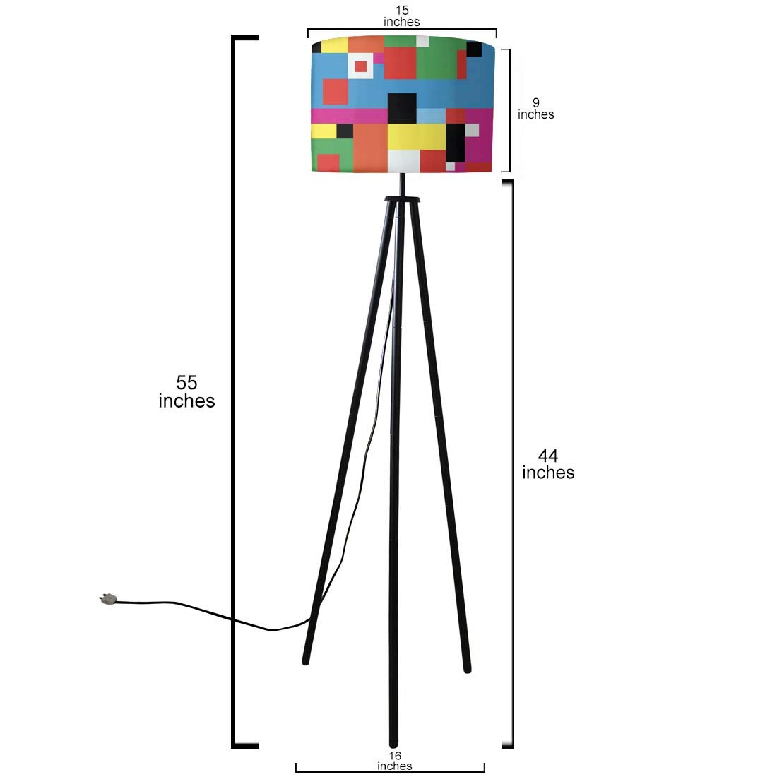 Nutcase Designer Tripod Floor Lamp Standing Light for Living Rooms-Printed Fabric Shade-Made in India -Abstract Color Blocks 5
