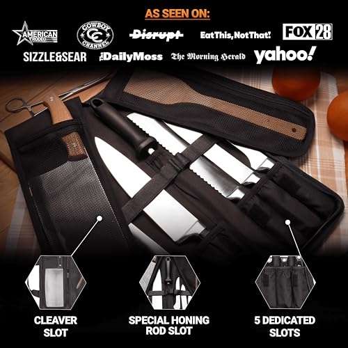 Chef Sac Chef Knife Roll Bag Travel Case | 8+ Slots for Knives & Tools | 2 Flaps with Cleaver & Mesh Pocket | Chef Knife Case for Professional & Culinary Work | Knives Not Included (Pink) 2