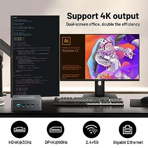 Mini PC Micro Computer Windows 11 - Mini Gaming PC MP100 Built in Retro Game 500G HDD,Intel N100 CPU(Up to 3.4GHz) 8G LPDDR5 RAM,256G M.2 SATA SSD ROM,MiniPC 4K Dual Screen Output,2.4G+5G,BT 4.0 5