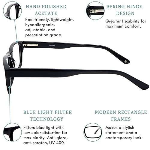 umizato Blue Blockers Glasses for Men Women - Hypoallergenic Eco-friendly Glasses for Light Sensitivity, Classic UV Light Glasses Blue Light Filters, Blue Light Glasses Gaming (TORONTO in Black) 3
