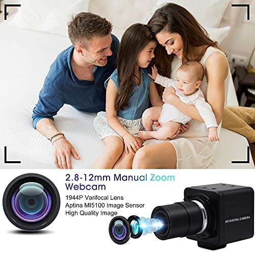 webcamera usb 5MP USB Camera with 2.8-12mm Varifocal Lens, 4X Optical Zoom, FHD 1944p, Manual Focus, UVC Compliant Webcam for PC, Laptop, Tablet 6