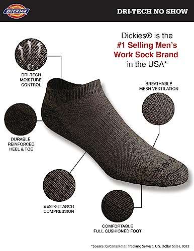 Dickies Men's Dri-tech Moisture Control No Show Socks (6 & 12 Pairs), Charcoal (6 Pairs), Shoe Size: 13-15 2