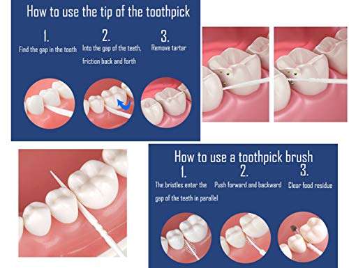 LBY Plastic Toothpicks, Interdental Toothpicks with Brush and Flat Rhombus Tips, Home Teeth Cleaning Tool, Plastic (White) (Pack of 500) 6