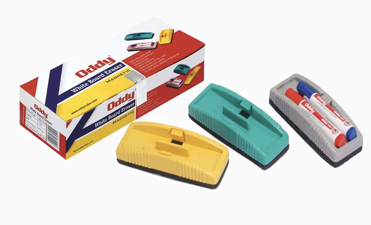 ODDY Magnetic Plastic Duster with 2 Marker Holder (Pack of 3) Random Colours 1