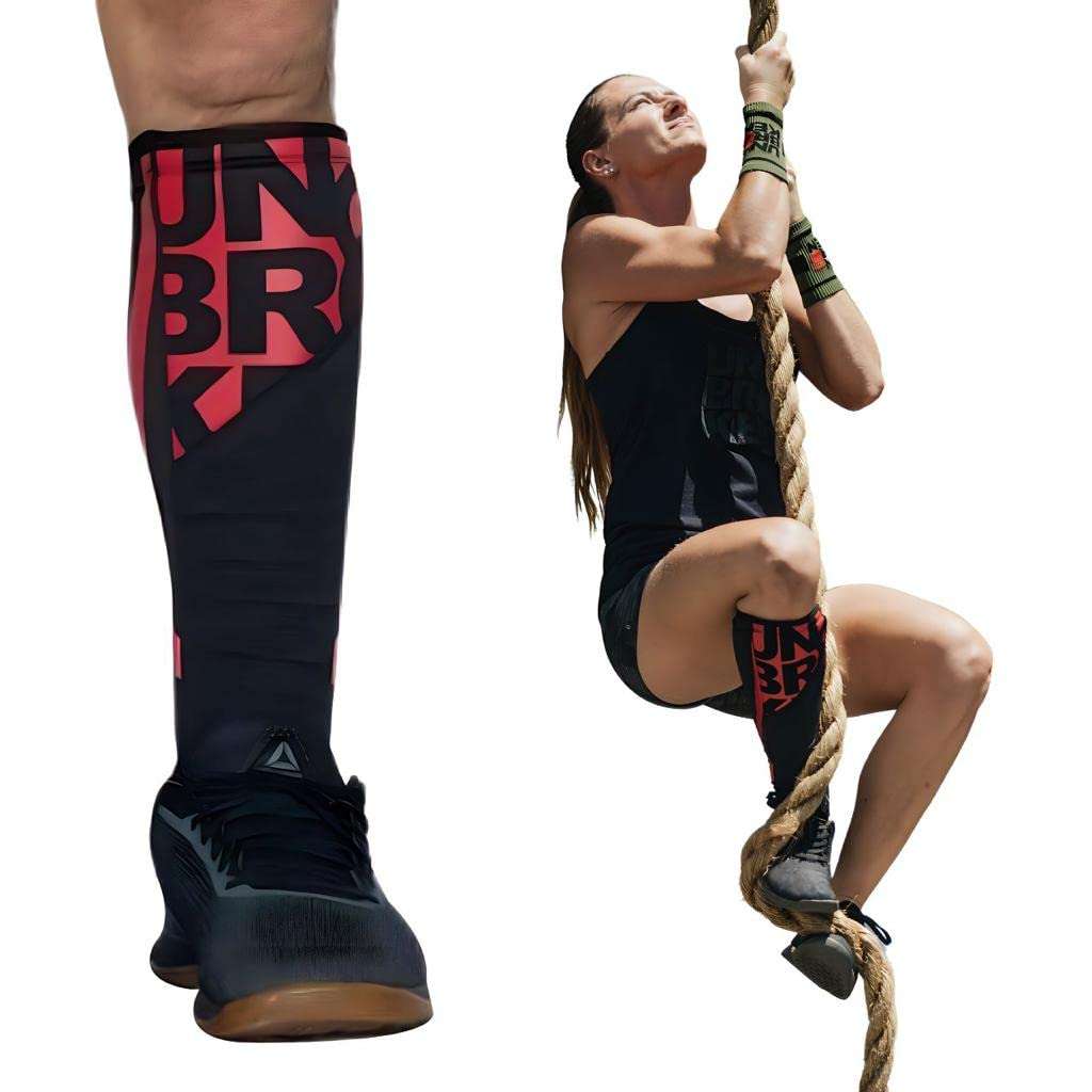 UNBROKENSHOP Shin Sleeves Pro Red 7mm Neoprene, Weightlifting, Deadlift, Rope Climb, Box Jumps for Men and Women, Single (L/XL) 1