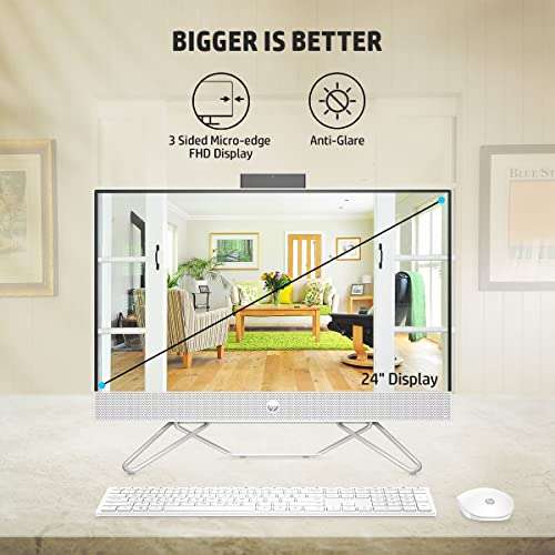 HP All-in-One PC 12th Gen Intel Core i5-1235U 24-Inch(60.5 cm) FHD Anti-Glare Desktop (8GB RAM/1TB HDD+256GB/Win 11/Wireless Keyboard and Mouse Combo/MSO/IR Privacy Camera/Starry White) 24-cb1902in 2