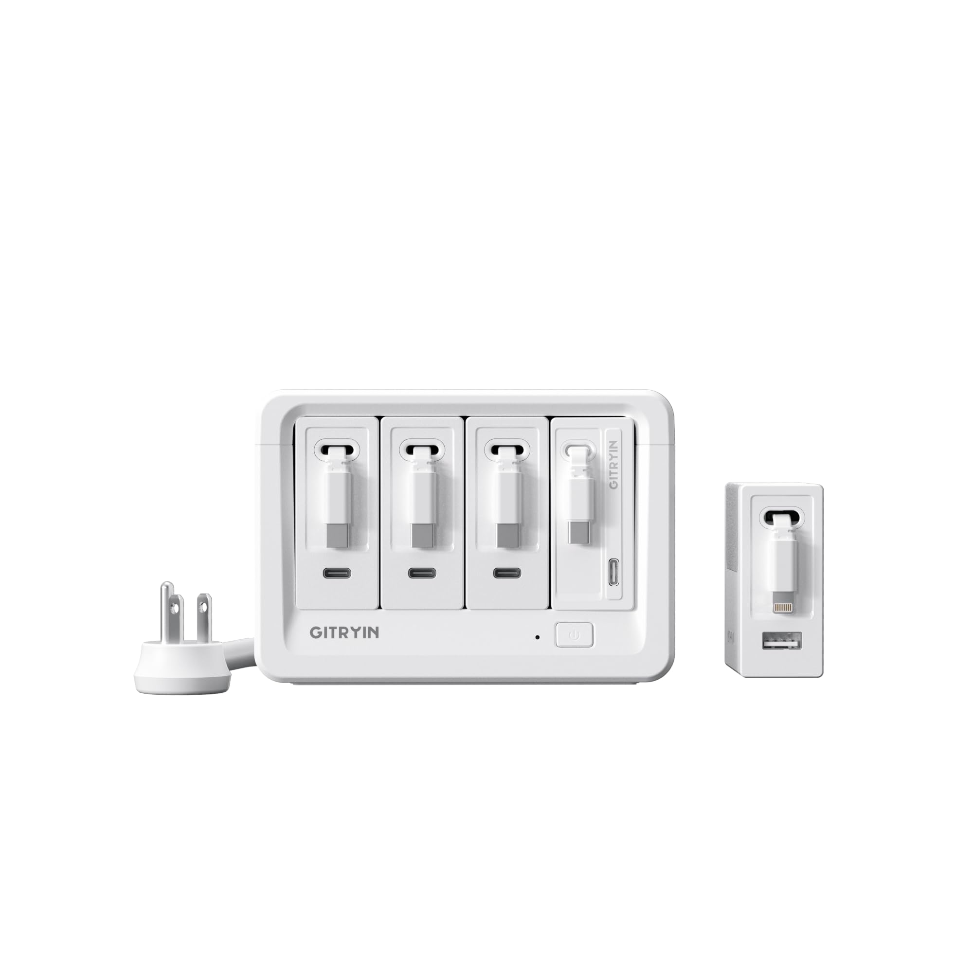 Gitryin 1 Lightning, 4 Type-C Retractable Wall Chargers with 1 USB A Port and 1 Power Strip, Retractable Charging Station