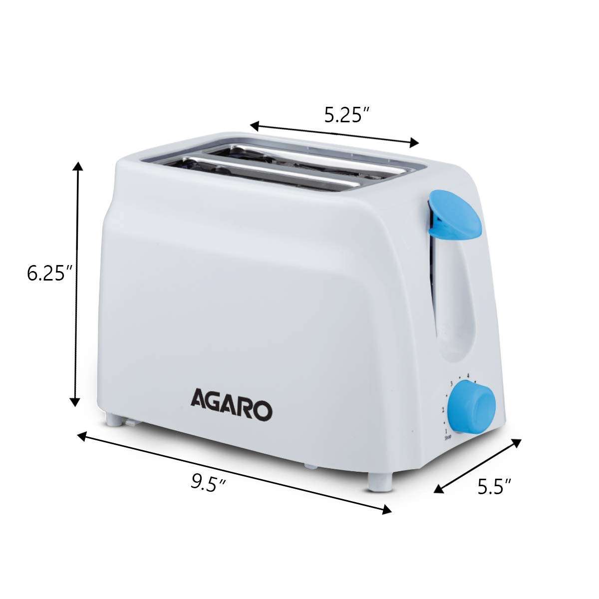 AGARO - 33263 750-Watt 2-Slice Pop-Up Toaster with 6 Toasting Settings & Removable Crumb Tray (White). 5
