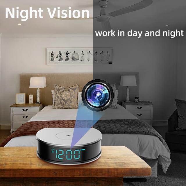 LIZVIE Wireless Charging Clock - 1080P with Motion Detection Alarm, Night Vision & Wireless Connectivity (2.4Ghz), 2.4G WiFi Mini Security Cam for Indoor Home/Office Surveillance 6