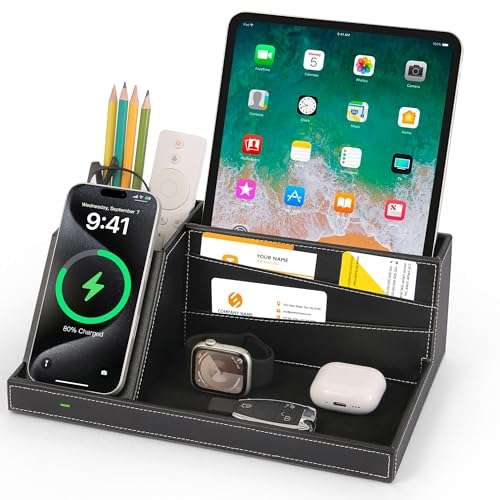 Fast Wireless Charging Station with Desk Organizer for iPhone 17/16/15/15 Pro/14/14 Pro Max/14 Pro/14 Plus/13/13 Pro Max/13 Pro/and iPhone 12/11 Series, Nightstand Desktop Organizer for Home Office 1
