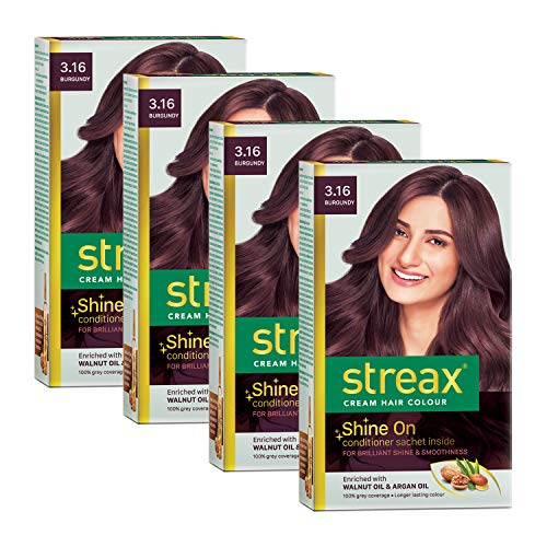Streax Cream Hair Color for Unisex, 60ml - 3.16 Burgundy (Pack of 4)