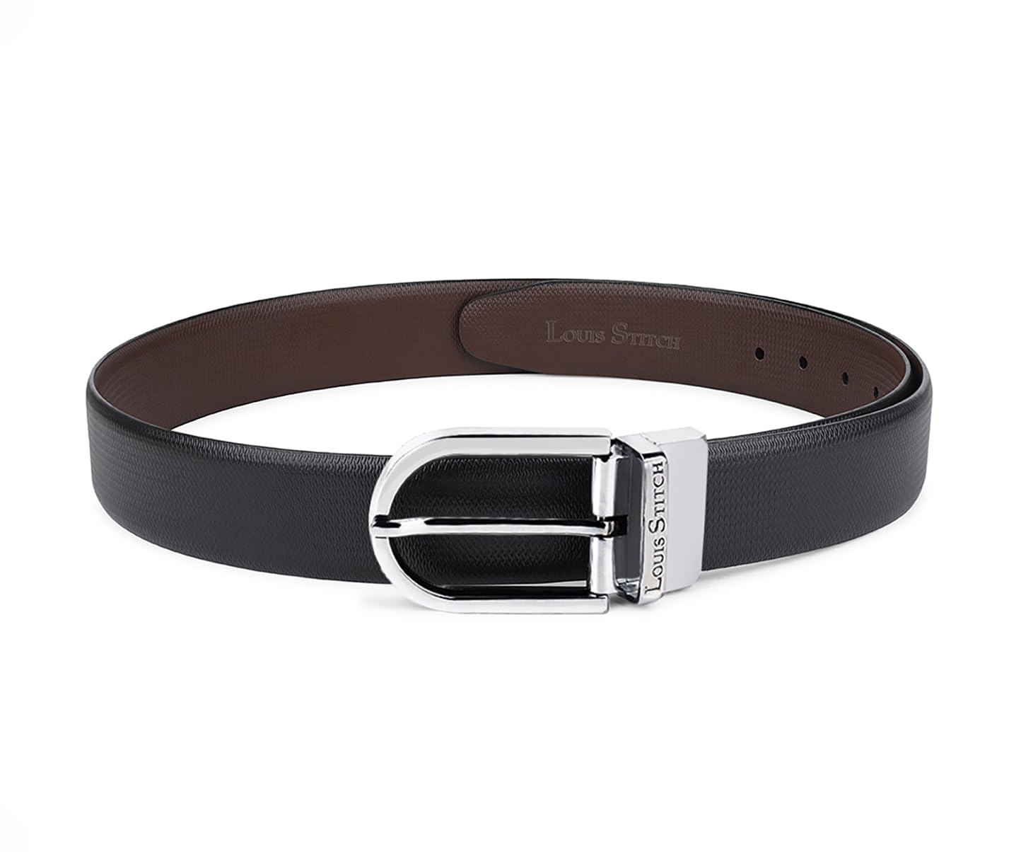 LOUIS STITCH Men's Italian Leather Reversible Belt 1.25 inch (35mm) Handcrafted Formal Waist Strap with Chrome Buckle Belt for Men Gents Boys (Black/Brown) (BE-DCCH) (Size-40) 1