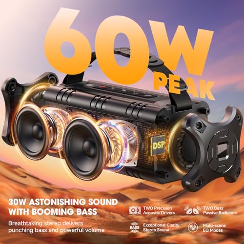 W-KING Portable Bluetooth Speakers Wireless, (60W Peak) 30W RMS IPX6 Waterproof Outdoor Loud Speaker Boombox, 24H, EQ, AUX, TF Card, USB Playback, Powerful Bass Speaker for Home, Party, Camping, Pool 2