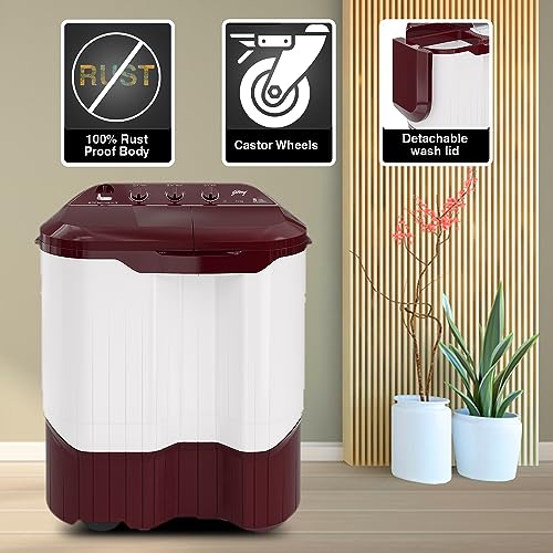 Godrej 9 Kg 5 Star Active Soak Technology Semi-Automatic Top Load Washing Machine (WS EDGEPRO 90 5.0 PPB3 WNRD, Wine Red, With Rain Shower Spin) 5