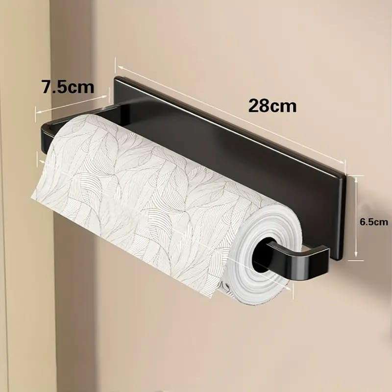 Under Cabinet Paper Towel Holder, Bathroom Towel Holder,Home Magnetic face Towel Holder Self-Adhesive Tissue Roll Dispenser, Toilet Paper Holder Black,Modern Kitchen Storage [Pack OF-1BLACK Color] 5
