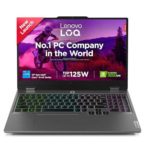 Lenovo LOQ 2024 Intel Core i5-13450HX 15.6" (39.6cm) 144Hz 300Nits FHD Gaming Laptop (16GB/512GB SSD/Win 11/NVIDIA RTX 3050 6GB Graphics/100% sRGB/Office 21/3 Month Game Pass/Grey/2.4Kg), 83DV007JIN 1