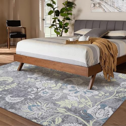 GlowSol Washable Rugs 5x7 Modern Floral Large Area Rug Abstract Rugs for Under Table Soft Non Slip Low Pile Hallway Rug Carpet for Living Room Modern Floral Abstract Throw Mat Farmhouse Rugs 5x7 6