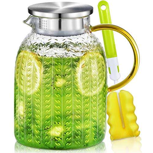 Aofmee 60oz Glass Pitcher, Water Pitcher with Lid, Iced Juice Jugs for Fridge, Glass Carafe for Cold or Hot Beverages, Sun Tea Jar, Easy Clean Heat Resistant Jug for Milk 1