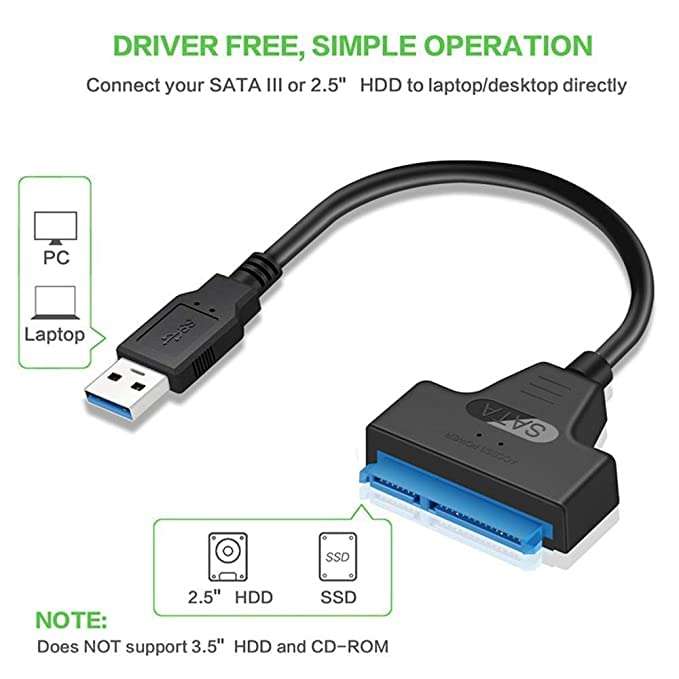 ULTRABYTES USB 3.0 to SATA Adapter Cable for 2.5 inch SSD and HDD, Support UASP USB Adapter (Black) 3