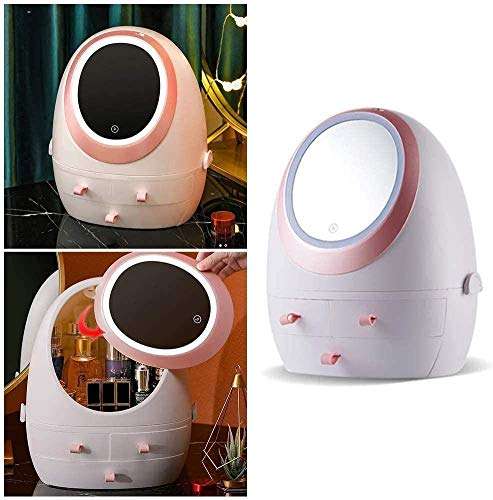 The gaaza Store Makeup Mirror Organizer with Light LED Portable Adjustable Dressing Table Desktop Finishing Box Jewelry and Cosmetic Storage Display Case for Bathroom Dresser 3