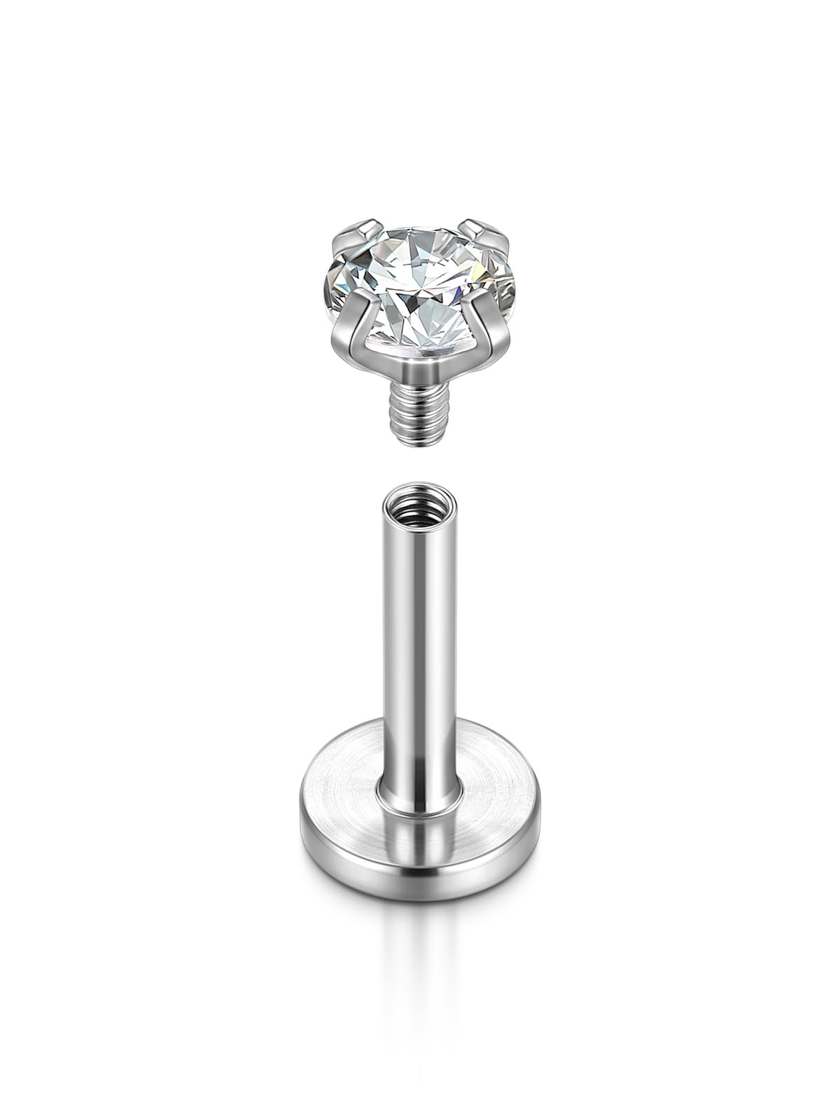 PiercingJ 2-4pcs 16g 316L Stainless Steel 3mm Cubic Zirconia Labret Monroe Lip Ring/Tragus/Helix Earring,6-12mm Bar Length 3