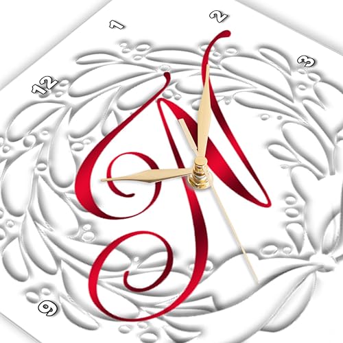 3dRose Wall Clock Silent - 10 inch - Christmas Wreath Red Monogram N - TDSwhite – Christmas Holidays Xmas 4