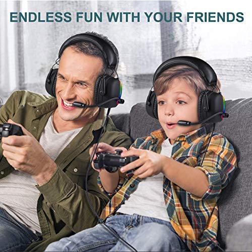 Gaming Headset Headphones with Microphone for Nintendo Switch Xbox One PS4, 4 Speaker Drivers Wired Headset with RGB Light, Noise Canceling Bass Surround Soft Memory Earmuffs for PC Controller PS5 6