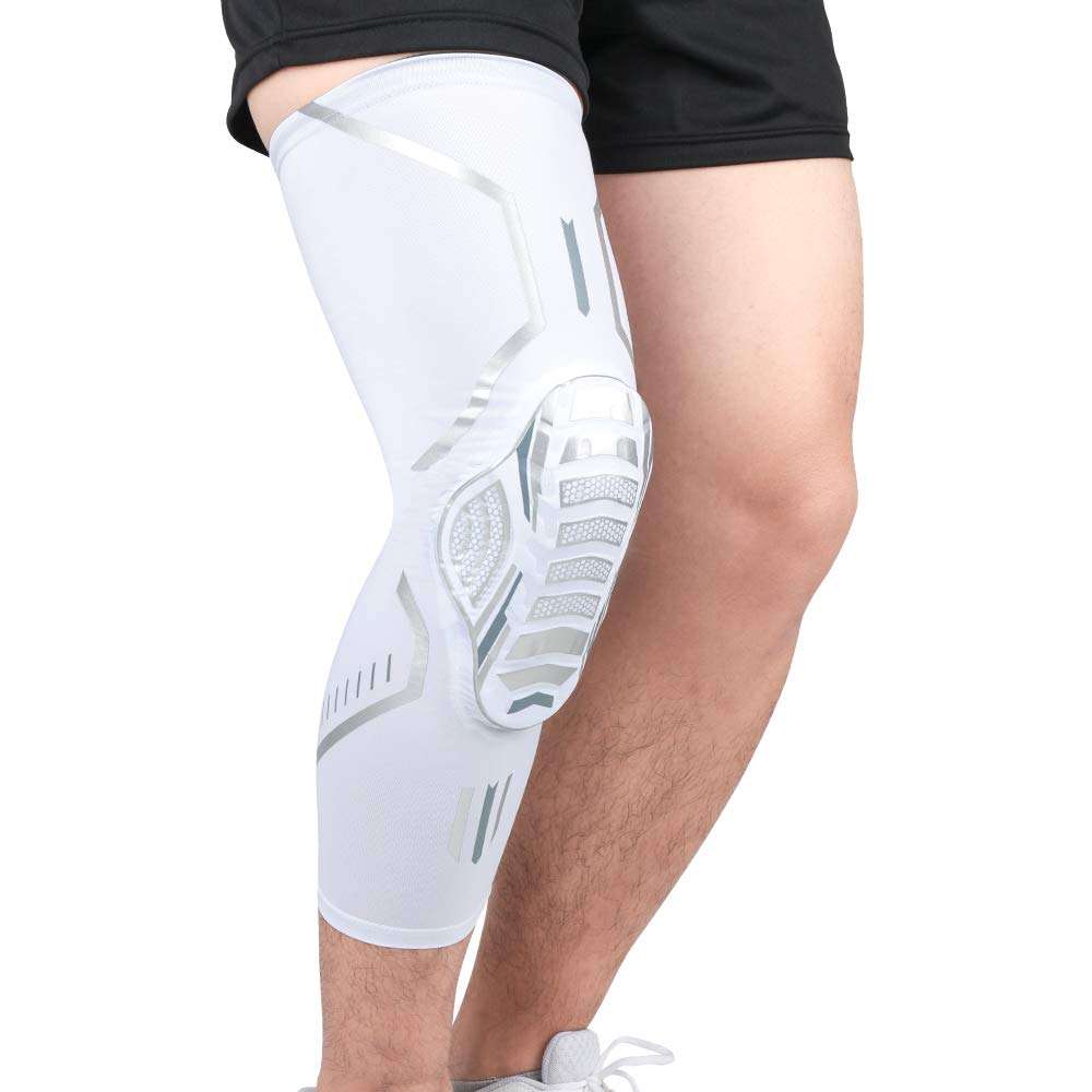 ESGTON Kids Adult Knee Pad Crashproof Leg Knee Long Sleeve Protector Gear for Basketball, Volleyball, Weightlifting(1 pair) -White 4