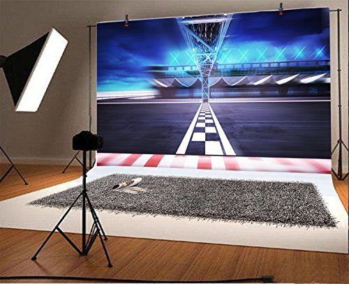 AOFOTO 7x5ft Finish Line Race Track Backdrop Motor Car Racing Auto Motorsport Motion Stadium Arena Road Photography Background Champion Sport Competition Boy Men Birthday Party Photo Studio Props 2
