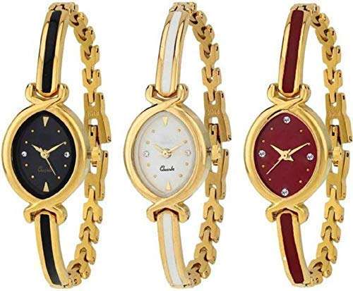 Radhe Creation Combo Pack 3 Designer Stylish White-Black Dial Golden Bangle Watch Watch - for Girls 1