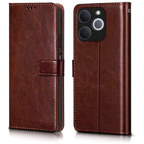 WOW IMAGINE Shock Proof Flip Cover Back Case Cover for Realme Narzo 80 Lite 4G | Realme C71 5G (Flexible | Leather Finish | Card Pockets Wallet & Stand | Chestnut Brown) 1