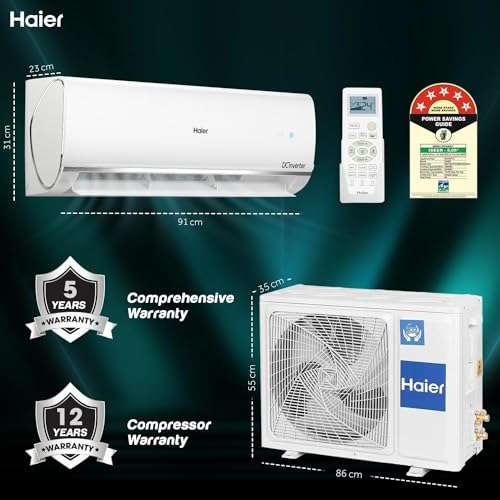Haier 1.5 Ton 5 Star Triple Inverter Split AC (5125W, Copper, 7 in 1 Convertible, 4-Way Cooling, Anti Bacterial Filter, Cools at 60°C Temp, 20 Mtrs Air Throw - HSU18K-PYSS5BN-INV, 2024 Model) 3