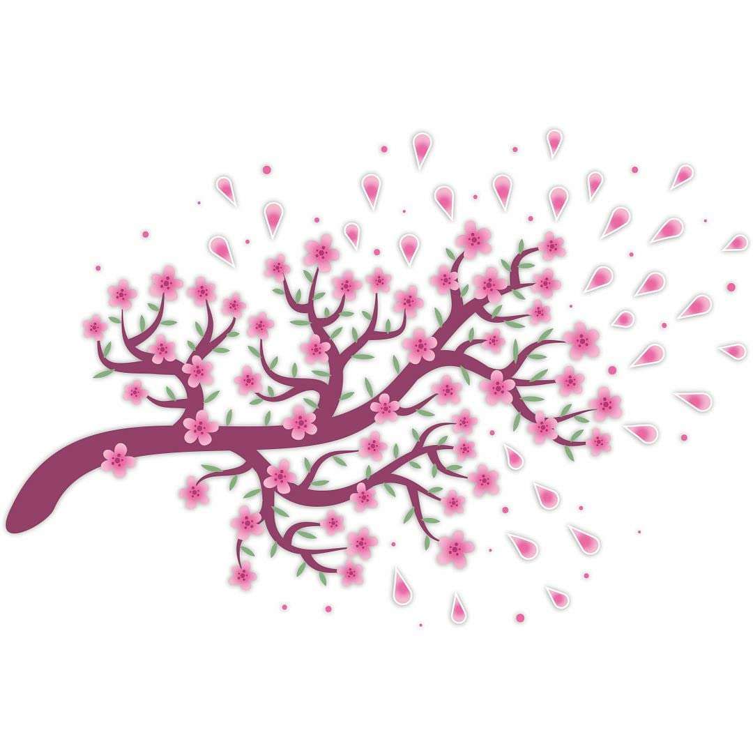 KREEPO Pink Flower & Little Leaves Branch Self-Adhesive PVC Vinyl Wall Sticker for Wall Decor Size(60cm x 90cm)_kr5 1