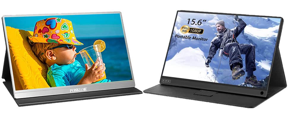 PONKLOIE Portable Monitor for Laptop VESA Extremely Slim & Eye Care Portable Screen USB C HDMI FHD 1080P Computer Monitor with Speakers and Cover for Laptop, MacBook, Xbox 1