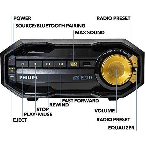 PHILIPS FX10 Bluetooth Stereo System for Home with CD Player , MP3, USB, FM Radio, Bass Reflex Speaker, 230 W, Remote Control Included 4