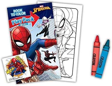 Spiderman Play Packs | Spider-man Party Favors | Spiderman Mini Play Packs | Includes Coloring Book, 2 Mini Crayons and a Sticker | 10-Pack | Officially Licensed 3