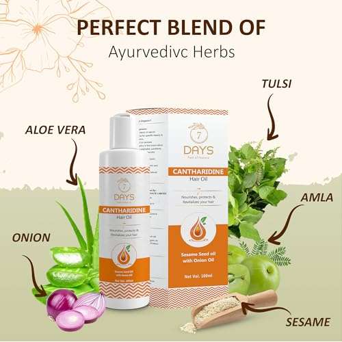 7 DAYS Cantharidine Hair Oil 100ml || Hair Fall Controle and Hair Growth with Sesame oil & Brahmi - Hair Oil For Men & Women 3