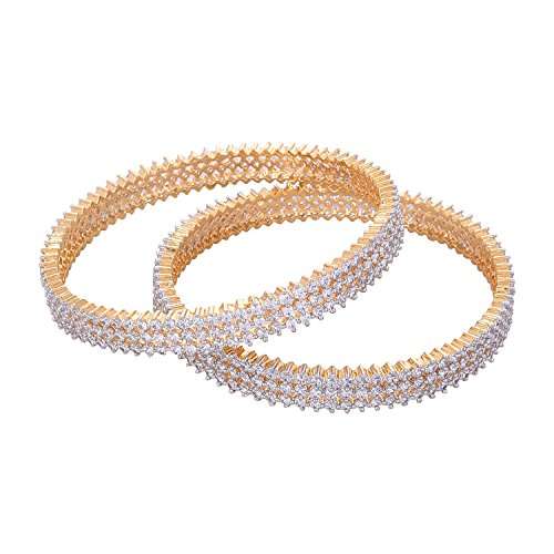 Ratnavali Jewels American Diamond Studded Gold Plated Traditional White CZ/Diamond Bangles for Women/Girls-2.6 4