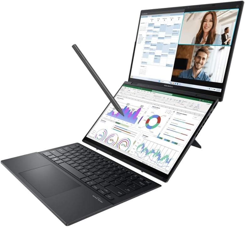 ASUS Zenbook Duo ux8406 AI Powered 2-in-1 Laptop 14.0" Touchscreen OLED 3K 120Hz Display (Intel Ultra 9-285H, 32GB LPDDR5X, 2TB PCIe SSD, Backlit KB, Active Pen, Win 11 Home) w/DKZ USB Port Expander 6