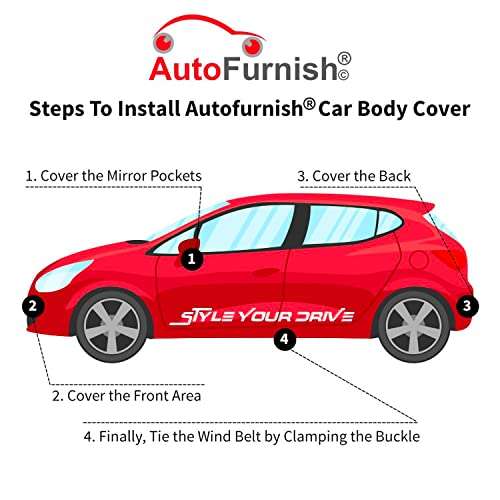 AutoFurnish ARC Red Car Cover - Maruti Suzuki Baleno | Water Resistant | Stripe Design | Triple-Stitched | Dust and Heat Protection | 190T Taffeta | Elastic Bottom| Heavy Buckle | Mirror Pockets | Stylish Car Accessories (Red) 5
