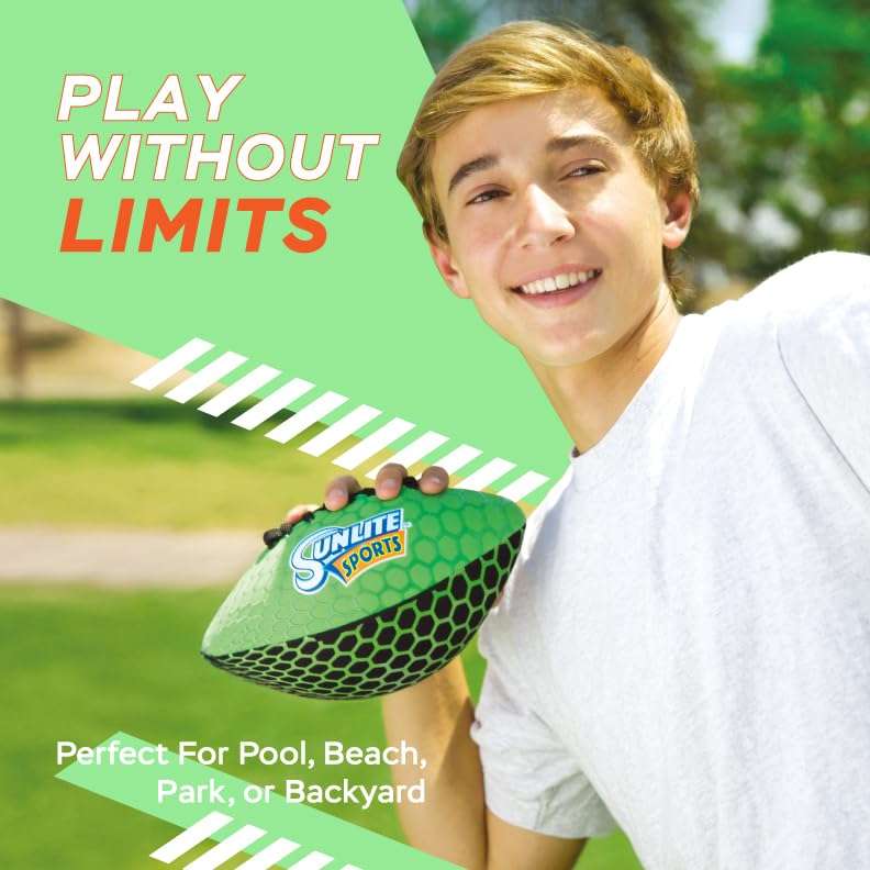 Sunlite Sports Glow in The Dark Waterproof Football, Light Up at Night Outdoor Play, Pool Beach Lake Park Water Toy, for Kids Children Teens Adults 5