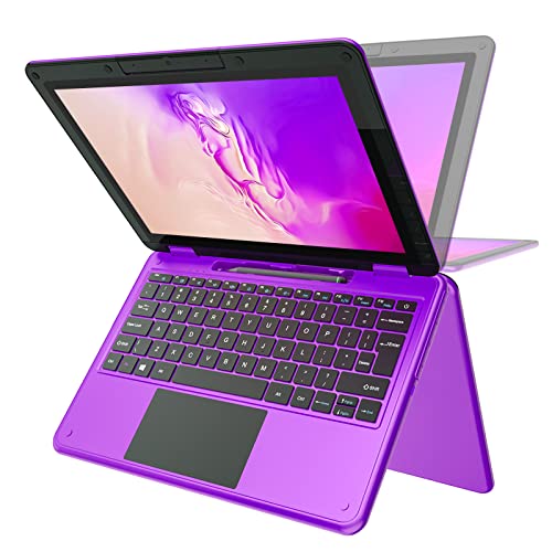 AWOW 2 in 1 Touchscreen Laptop with Stylus, 11.6" FHD Purple Intel 4 Core Celeron N4120 Processor Windows 11 OS 6GB RAM 256GB M.2 SSD Storage Kids Convertible Laptop 1