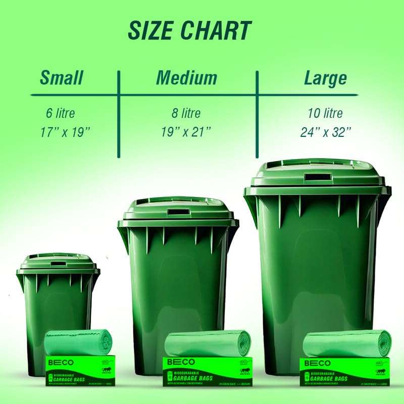 Beco Eco-Friendly Garbage Bags | 150 Pcs | Large- 24 x 32 Inches | 15 Bags x 10 Rolls | Green | Dustbin/Trash Bags with Detachable Drawstrings | For Dry & Wet waste 6