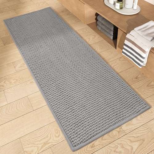 Color&Geometry Grey Bath Room Runner Rug - Non-Slip, Absorbent, Quick Dry, Thin, Washable - 20"x47" Long Bathmat Gray Chenille Carpet for Floor, Shower, Bathtub, Vanity 1