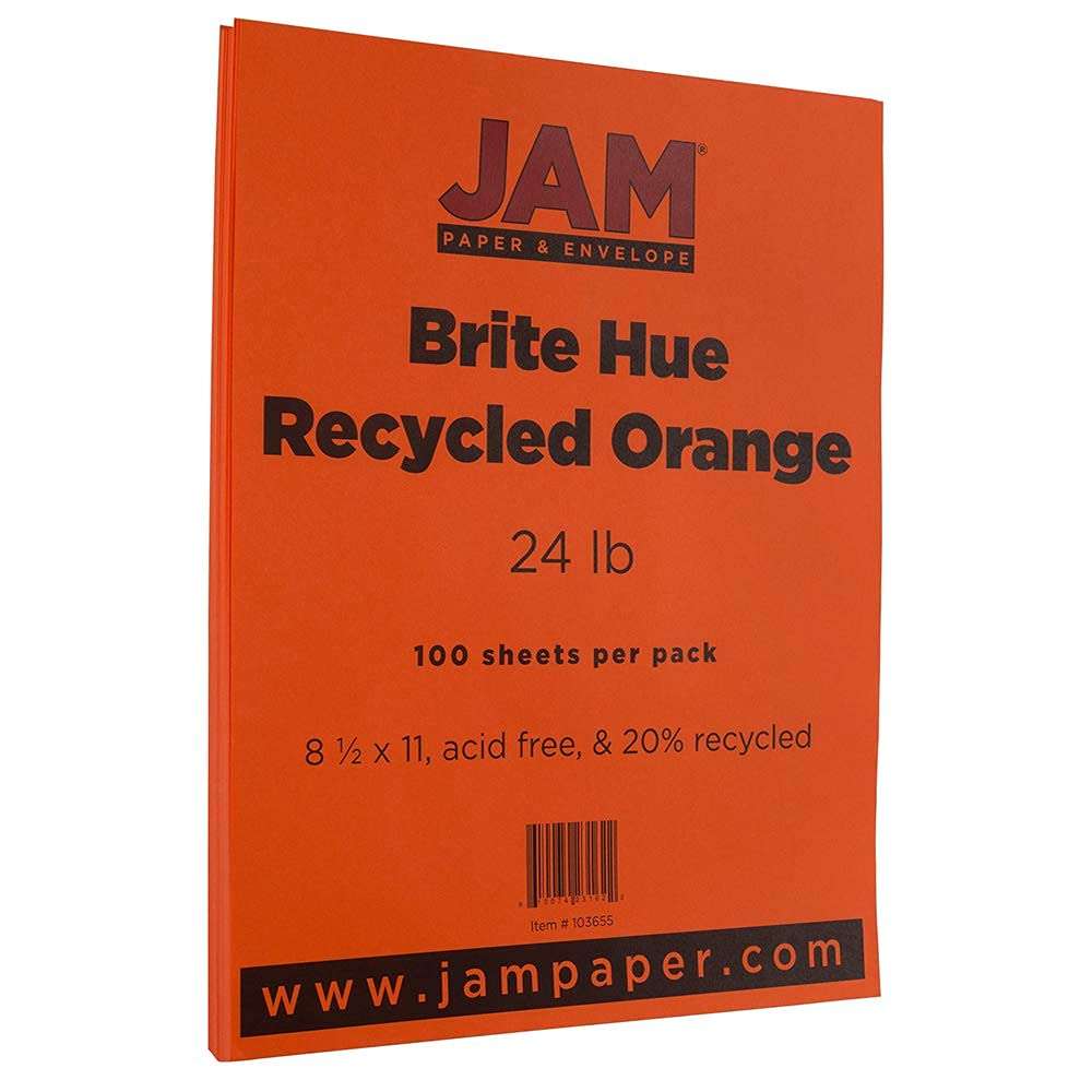 JAM PAPER Colored 24lb Paper - 8.5 x 11 - Orange Recycled - 50 Sheets/Pack 3