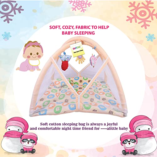 Kwitchy Baby Bedding Set New Born Baby Bed | Mattress | Mosquito Net | Play Gym | Sleeping Bags | Playmats | Cotton | Infants | Gift Combo | Bed with Hanging Toys (0-6 Months) Orange (2PCS Set) 3