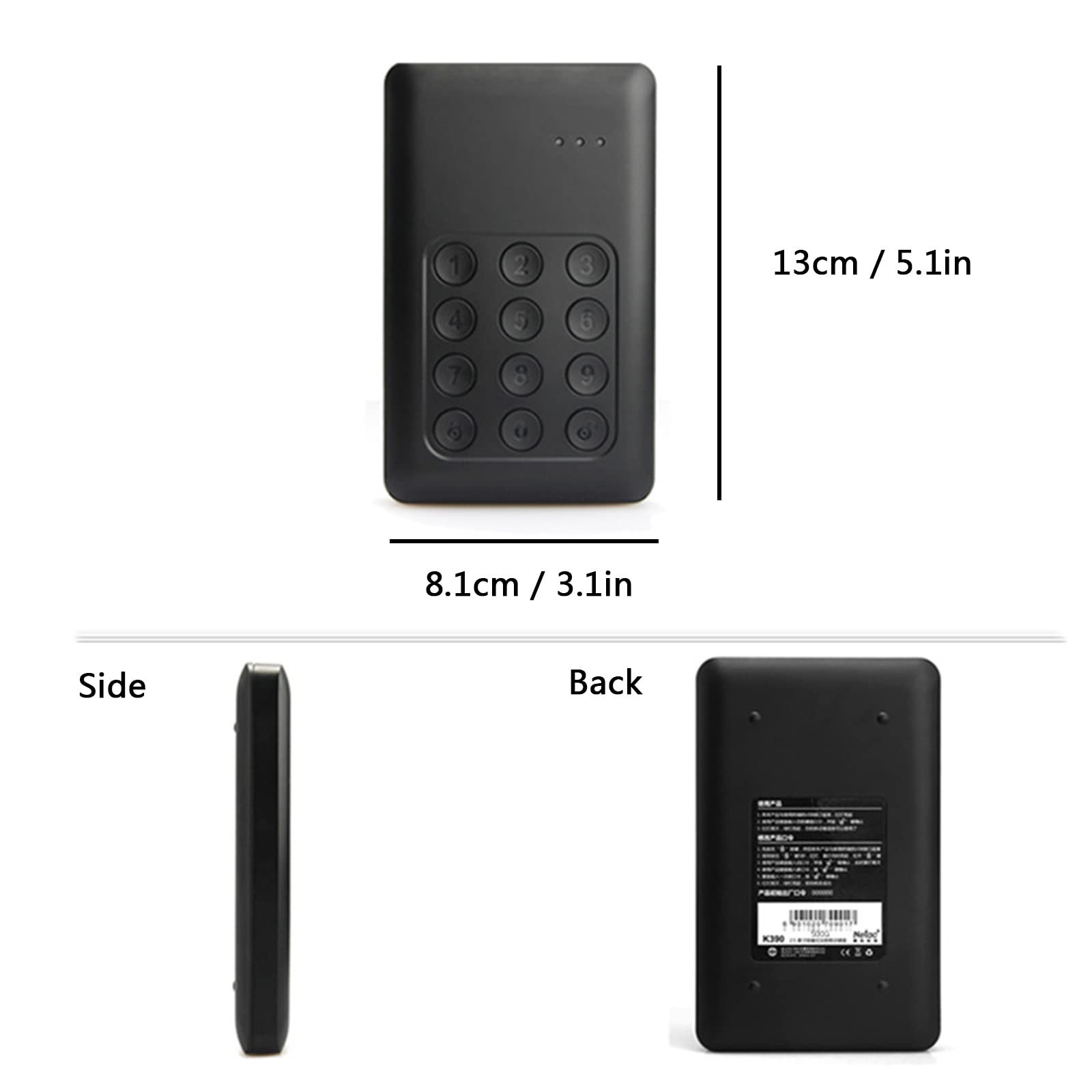 SSD Secure Portable Solid-State Drive, USB2.0/3.0 Digital Key Security Hardware Encrypted Hard Drive, Password Protected, Dust and Water Resistant,2TB 6