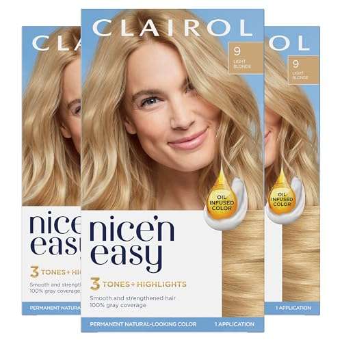 Clairol Nice'n Easy Permanent Hair Dye, 9 Light Blonde Hair Color, 3 Count 1