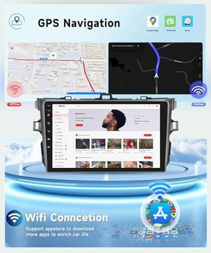 8 CORE 2G+64G Car Radio for Toyota Corolla 2009-2013 with Wireless CarPlay/Android Auto, Podofo 9 Inch 1280*720P IPS Touch Screen Stereo Android 13 GPS WiFi Bluetooth DSP SWC support HD Backup Camera 5